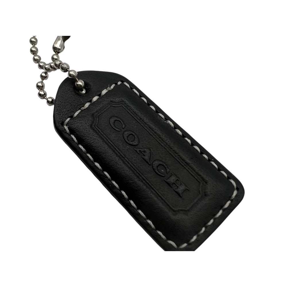 CoachDark Brown Leather Hangtag Replacement Purse Charm White Stitch Silver